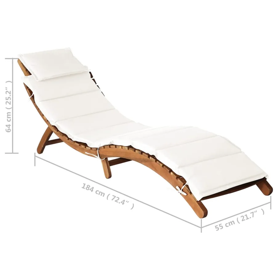 Chaise longue avec coussin Bois d'acacia solide Crème - 10