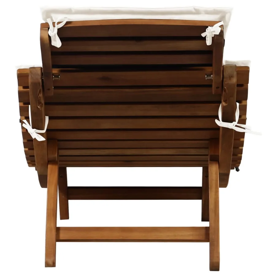 Chaise longue avec coussin Bois d'acacia solide Crème - 3