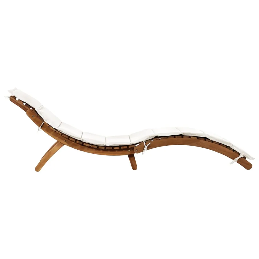 Chaise longue avec coussin Bois d'acacia solide Crème - 4