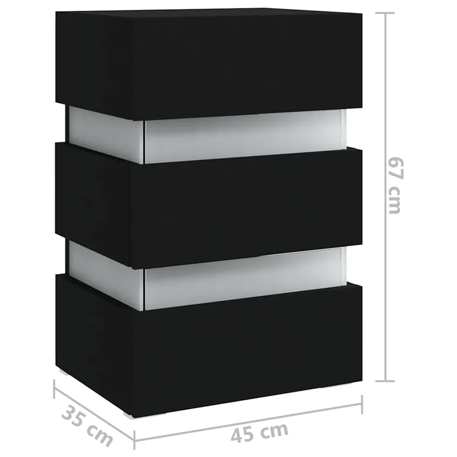Table de chevet à LED Noir 45x35x67 cm Bois d'ingénierie - 9