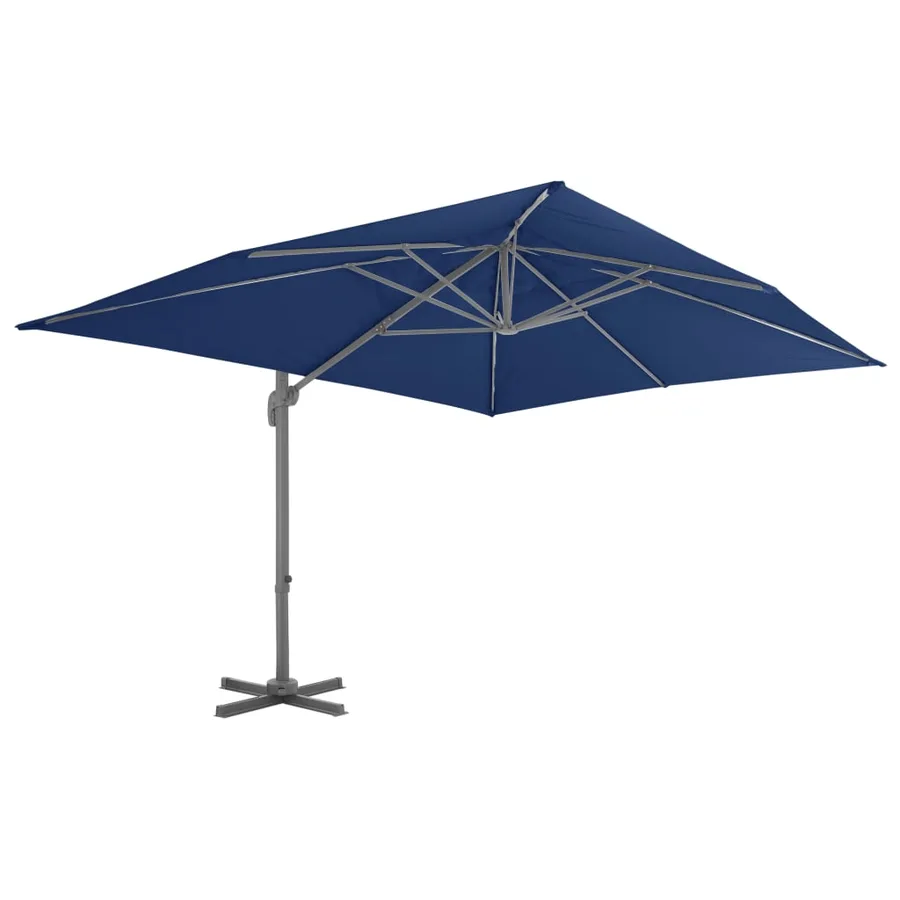 Parasol de jardin en porte-à-faux et mât en aluminium bleu azur - 2