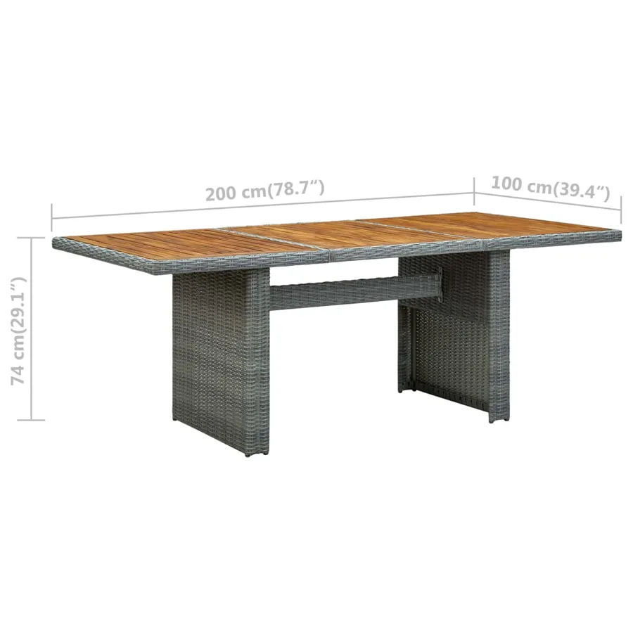 Table de jardin Gris clair Résine tressée et bois d'acacia - 6