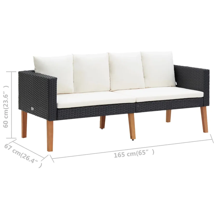 Salon de jardin 2 pcs avec coussins Résine tressée Noir - 10