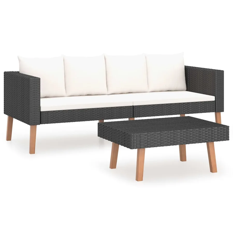 Salon de jardin 2 pcs avec coussins Résine tressée Noir - 2