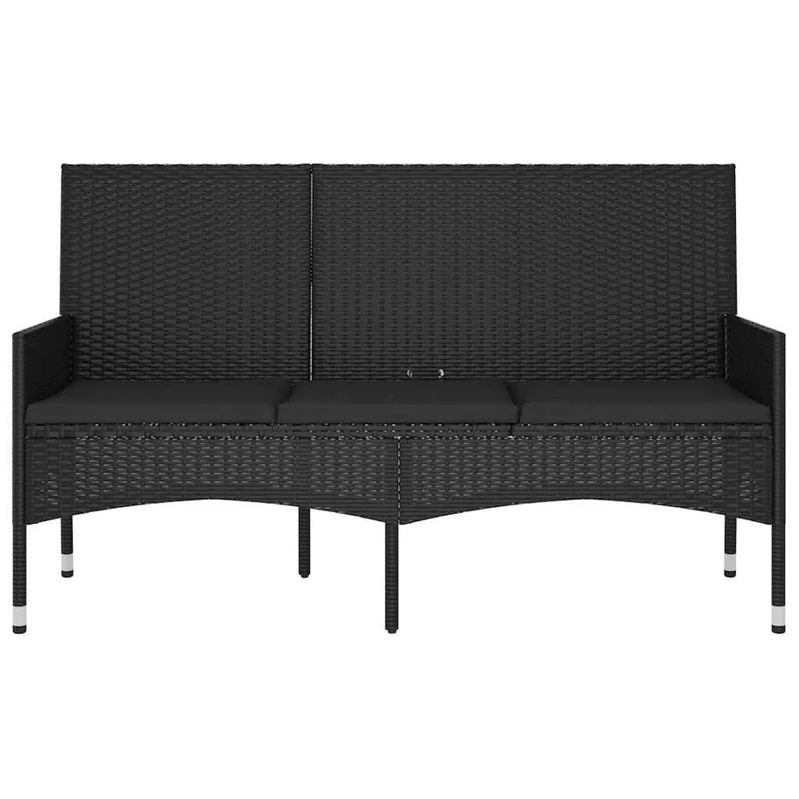Banc de jardin à 3 places avec coussins Noir Résine tressée - 3