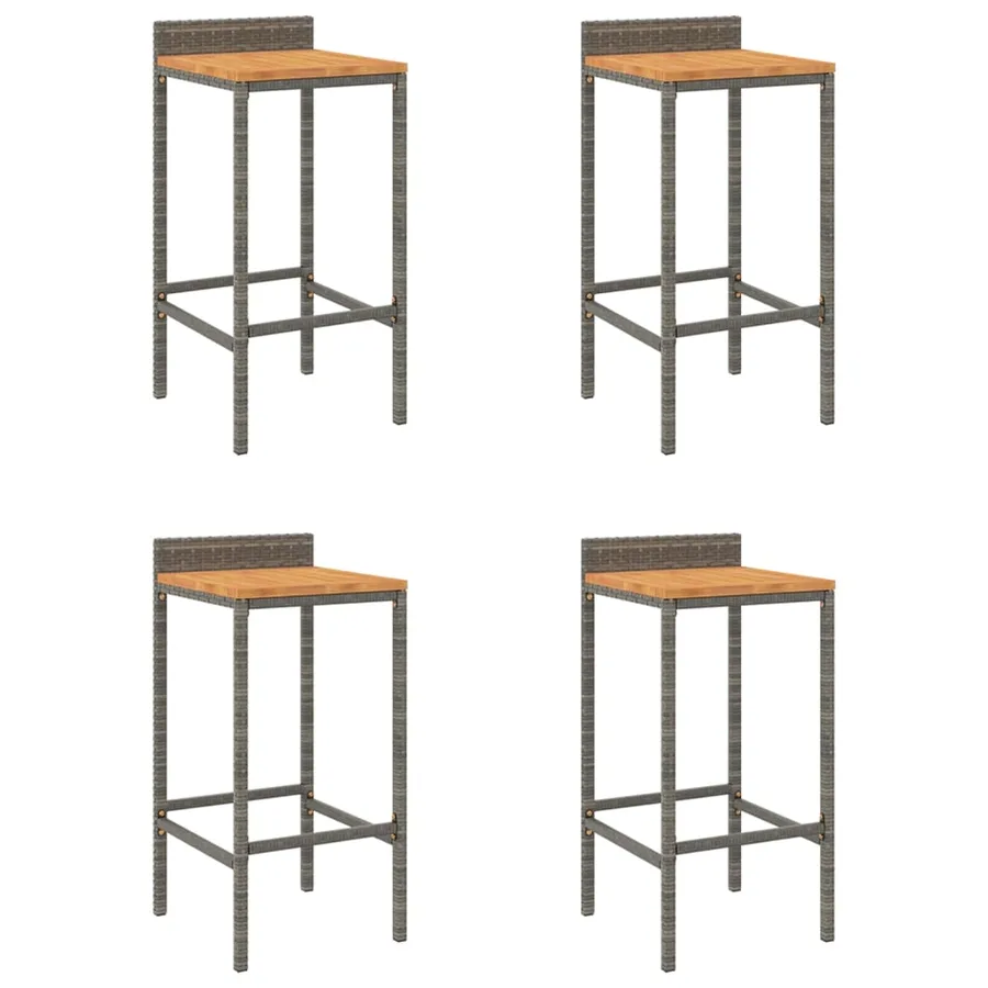 Tabourets de bar lot de 4 gris résine tressée et bois d'acacia - 2