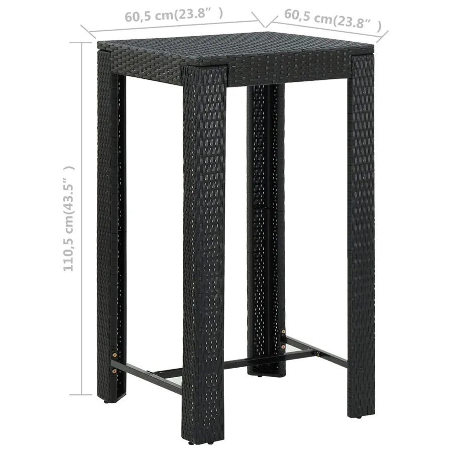 Table de bar de jardin Noir 60,5x60,5x110,5 cm Résine tressée - 5