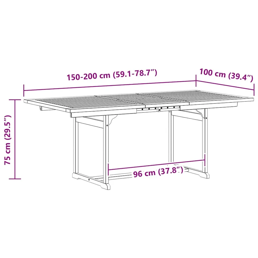 Table à dîner de jardin (150-200)x100x75cm Bois d'acacia massif - 8