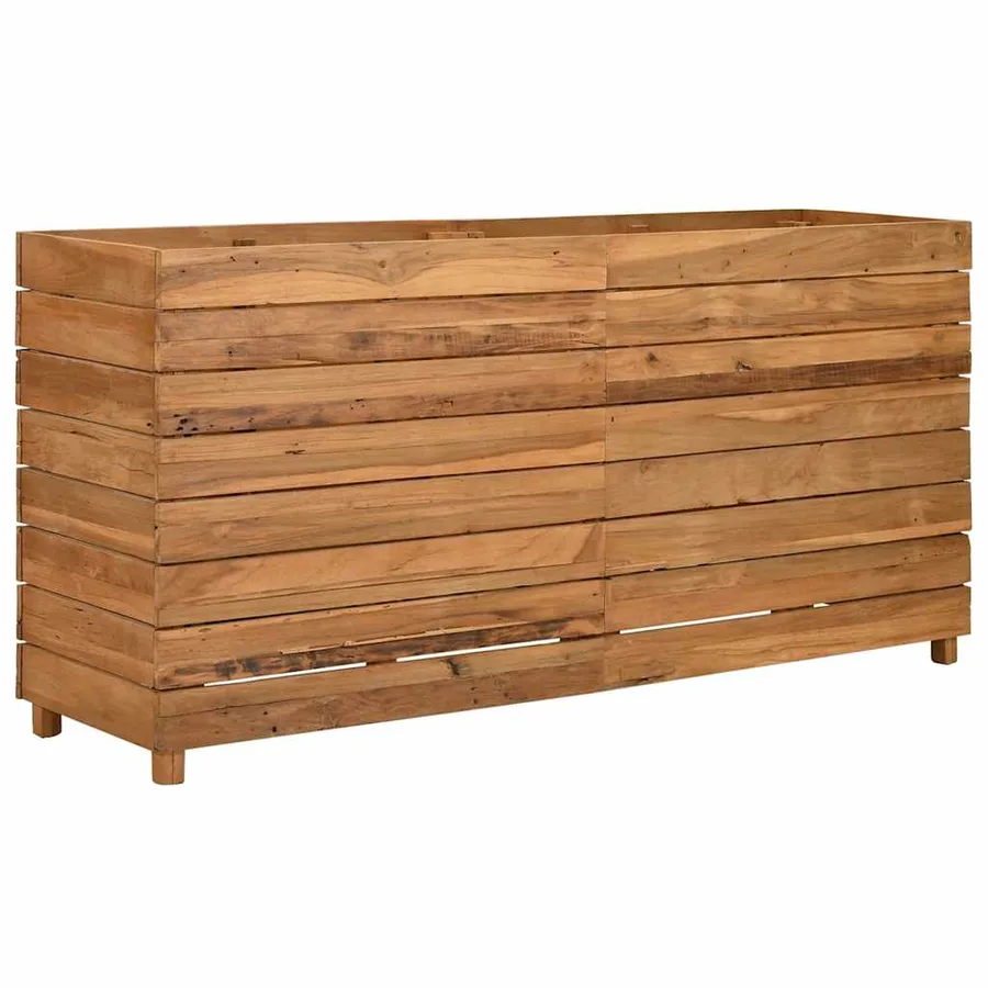 Lit surélevé 150x40x72 cm bois de teck recyclé et acier - 7