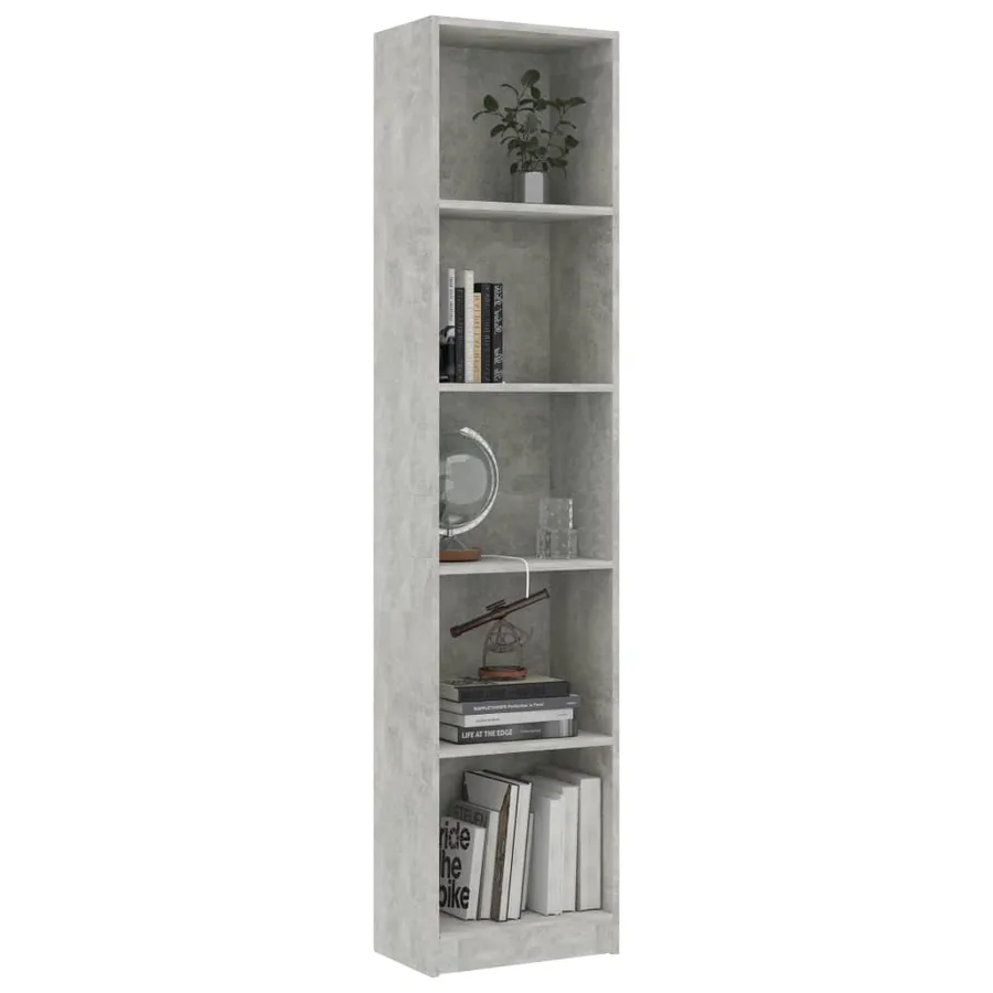 Bibliothèque à 5 niveaux Gris béton 40x24x175cm Bois ingénierie - 3