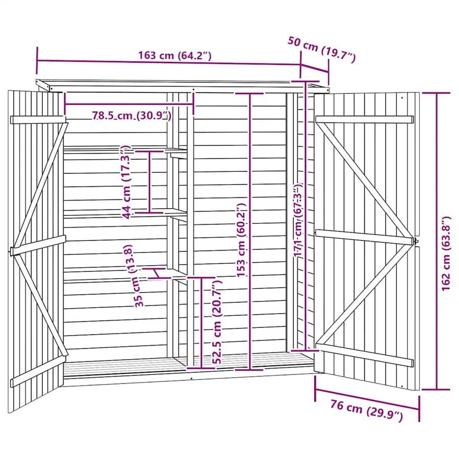 Abri à outils de jardin 163x50x171 cm Pinède imprégnée - 11