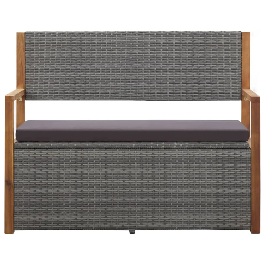 Banc de rangement 115 cm Résine tressée et bois d'acacia Gris - 2