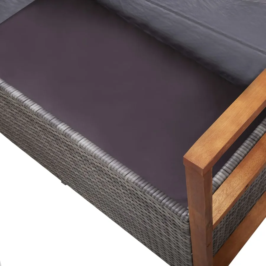 Banc de rangement 115 cm Résine tressée et bois d'acacia Gris - 7