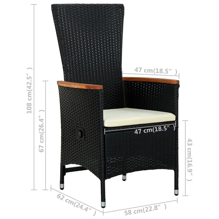Chaises d'extérieur lot de 2 avec coussins Résine tressée Noir - 6
