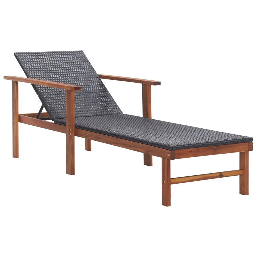 Chaise longue Résine tressée et bois d'acacia massif Noir