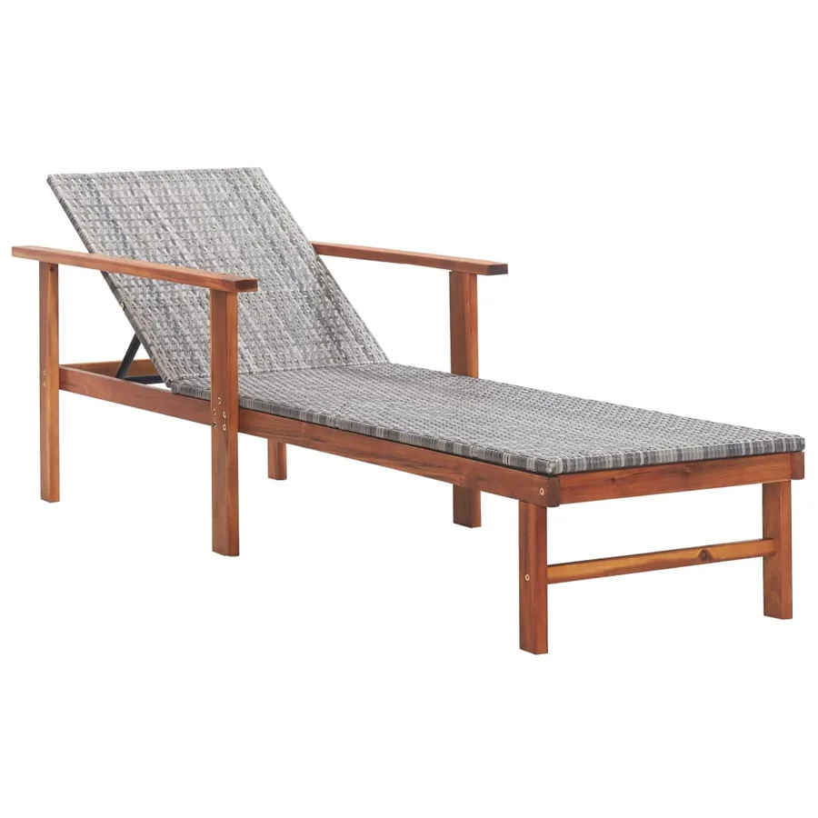 Chaise longue Résine tressée et bois d'acacia massif Noir - 10