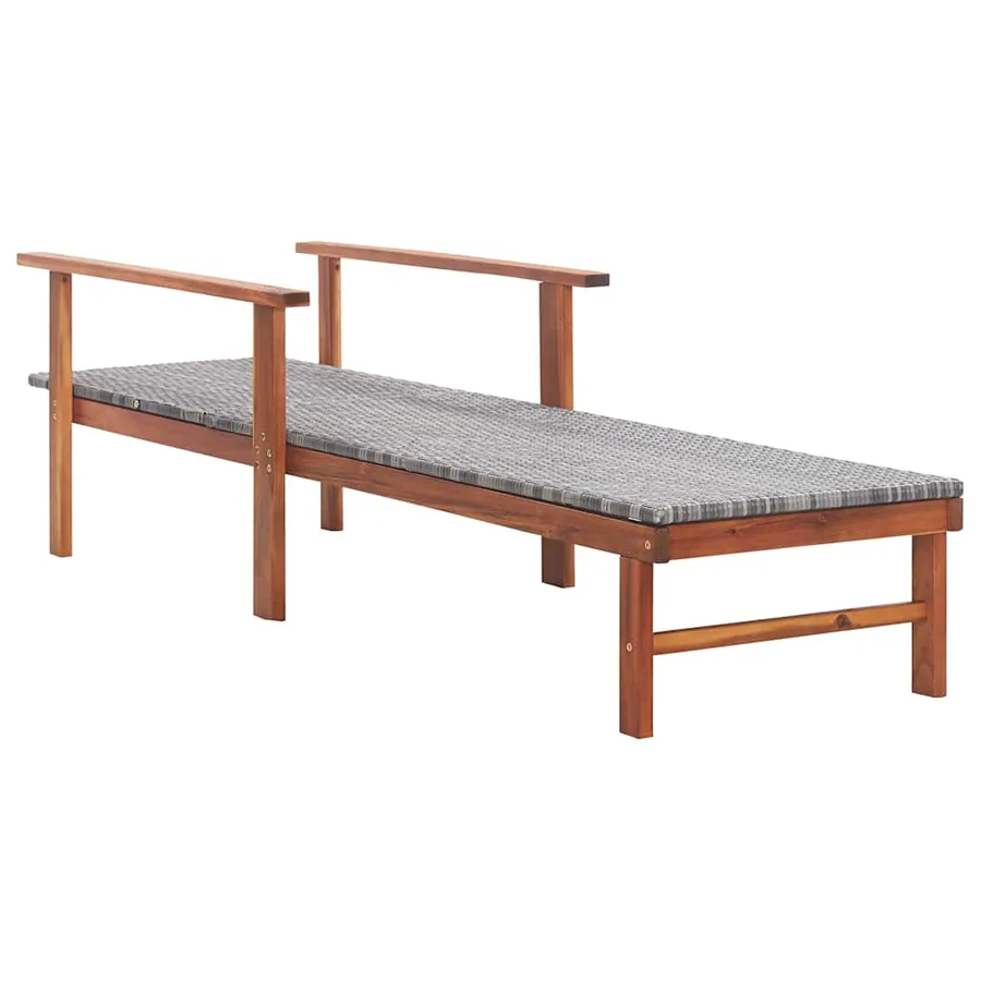 Chaise longue Résine tressée et bois d'acacia massif Noir - 12