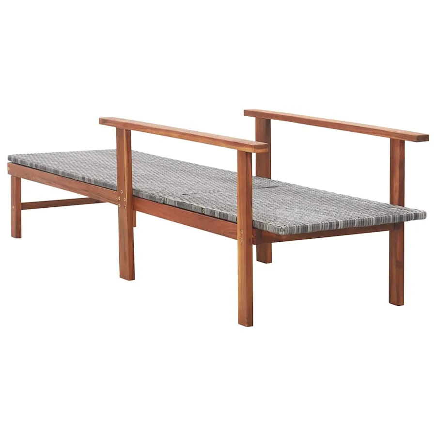 Chaise longue Résine tressée et bois d'acacia massif Noir - 13