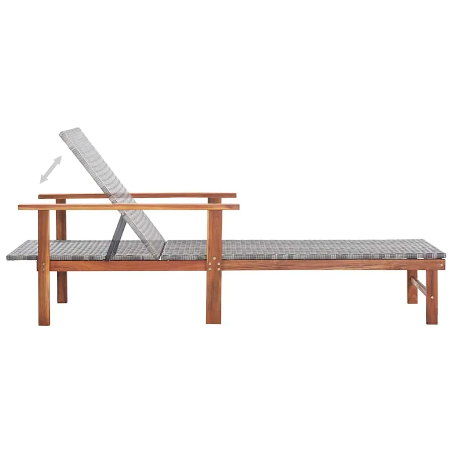 Chaise longue Résine tressée et bois d'acacia massif Noir - 14