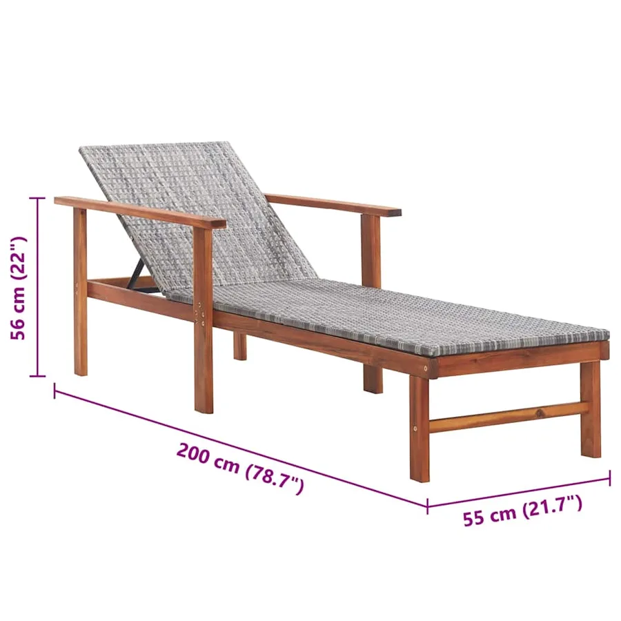 Chaise longue Résine tressée et bois d'acacia massif Noir - 18