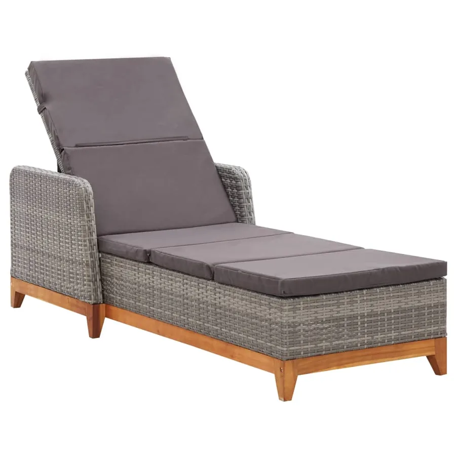 Chaise longue Résine tressée et bois d'acacia massif Noir - 19