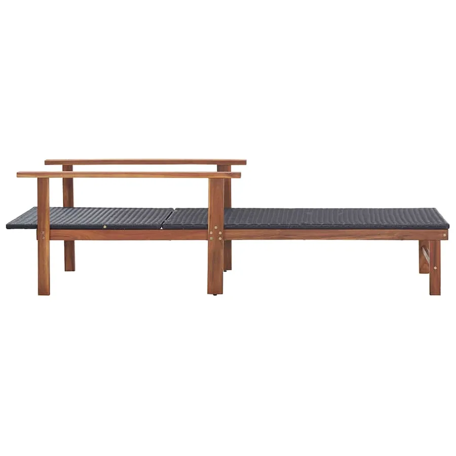 Chaise longue Résine tressée et bois d'acacia massif Noir - 2
