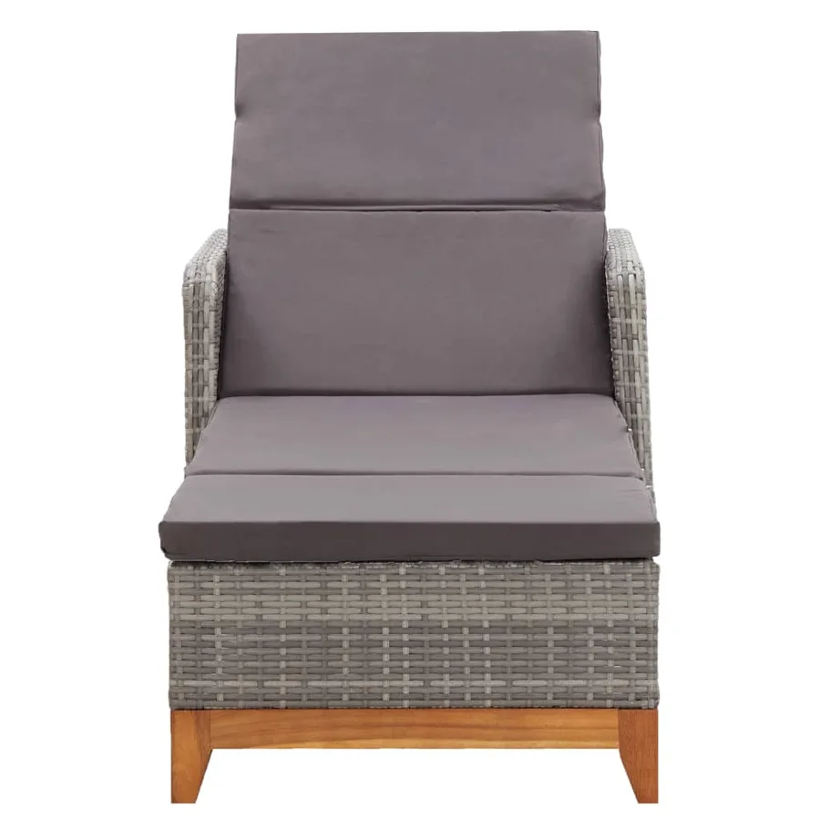 Chaise longue Résine tressée et bois d'acacia massif Noir - 20
