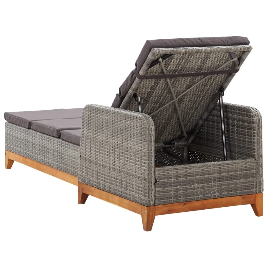 Chaise longue Résine tressée et bois d'acacia massif Noir - 21