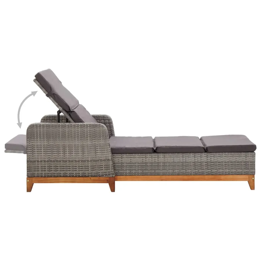 Chaise longue Résine tressée et bois d'acacia massif Noir - 22