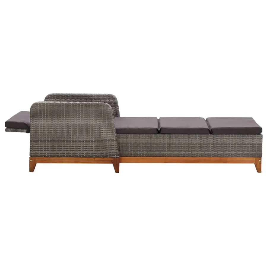 Chaise longue Résine tressée et bois d'acacia massif Noir - 23