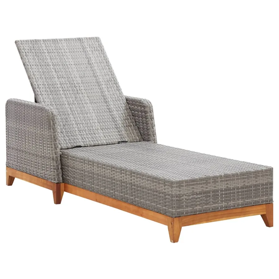 Chaise longue Résine tressée et bois d'acacia massif Noir - 24