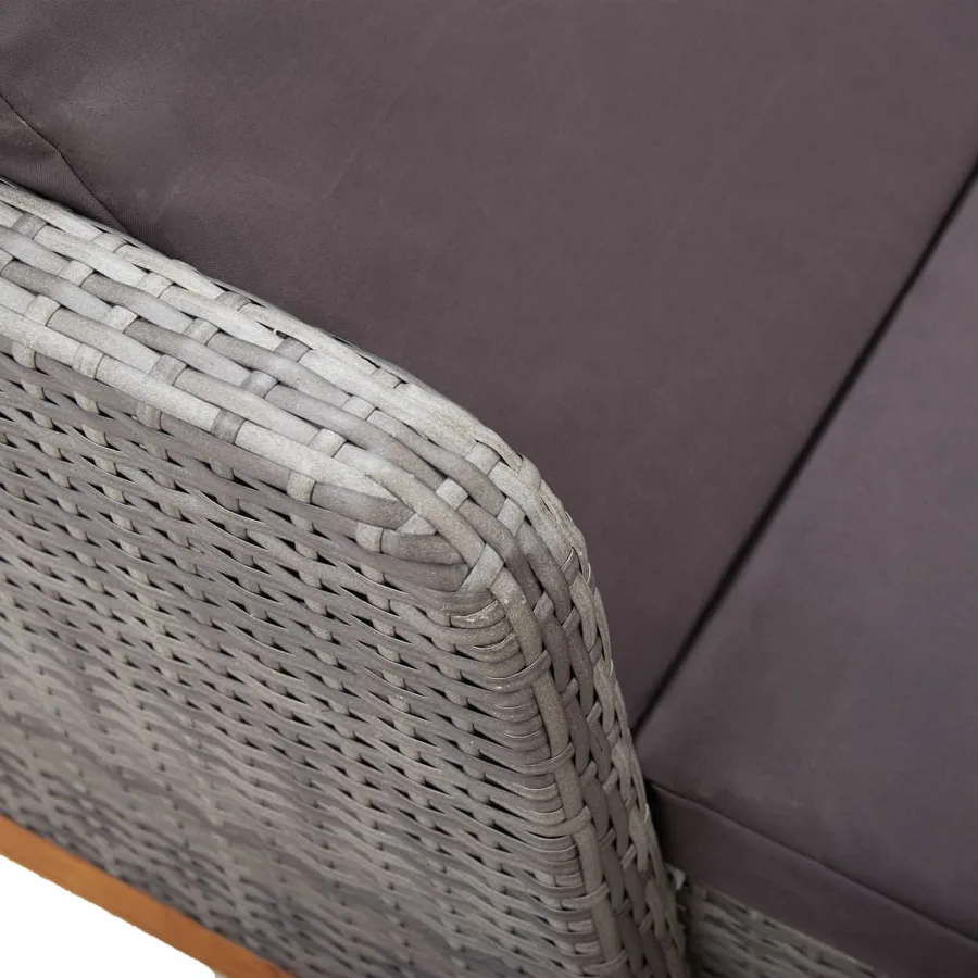 Chaise longue Résine tressée et bois d'acacia massif Noir - 25