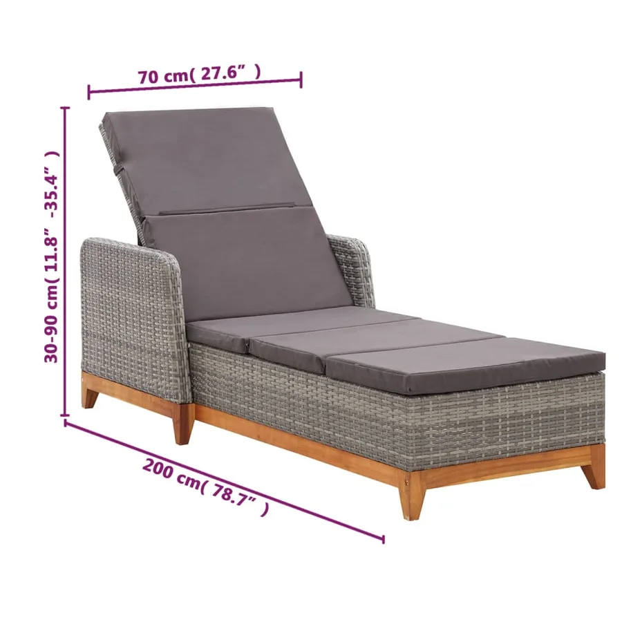 Chaise longue Résine tressée et bois d'acacia massif Noir - 27