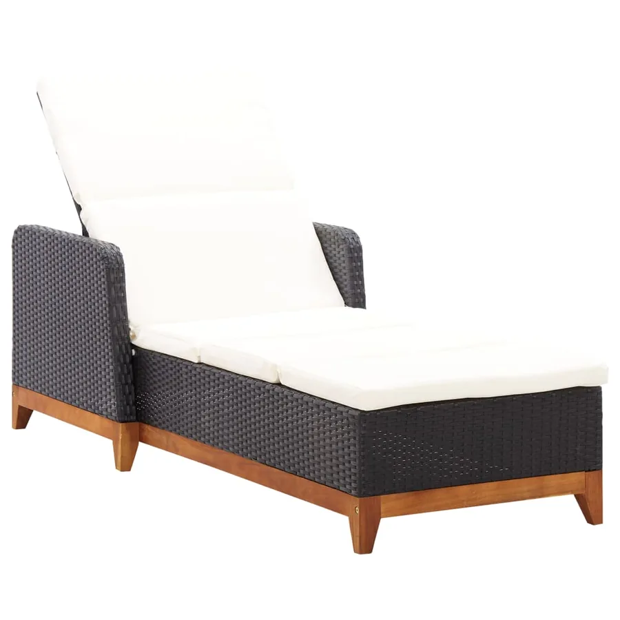 Chaise longue Résine tressée et bois d'acacia massif Noir - 28