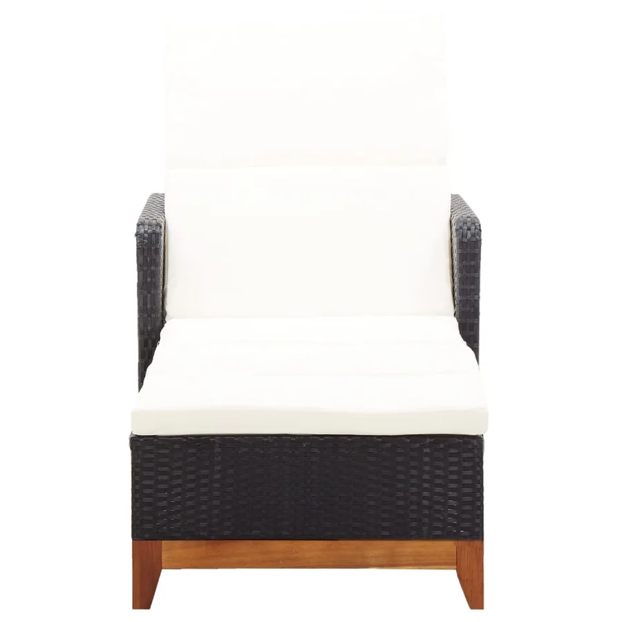 Chaise longue Résine tressée et bois d'acacia massif Noir - 29