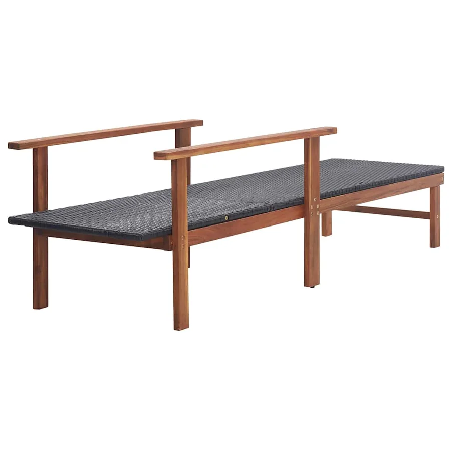 Chaise longue Résine tressée et bois d'acacia massif Noir - 3