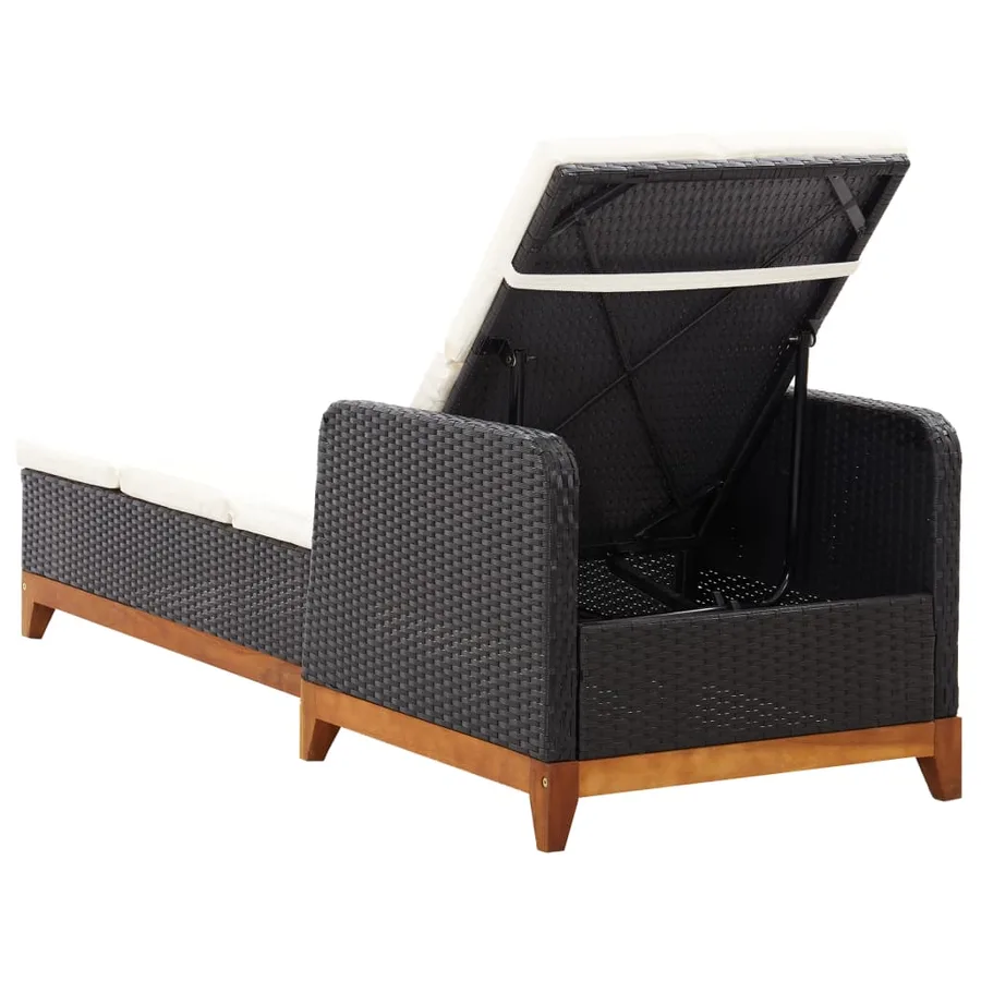 Chaise longue Résine tressée et bois d'acacia massif Noir - 30