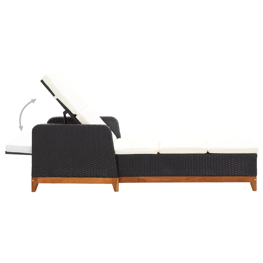Chaise longue Résine tressée et bois d'acacia massif Noir - 31