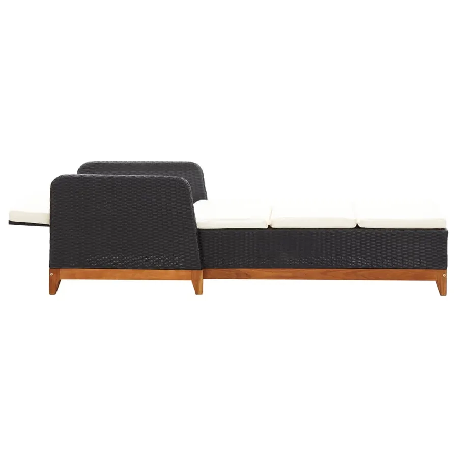 Chaise longue Résine tressée et bois d'acacia massif Noir - 32