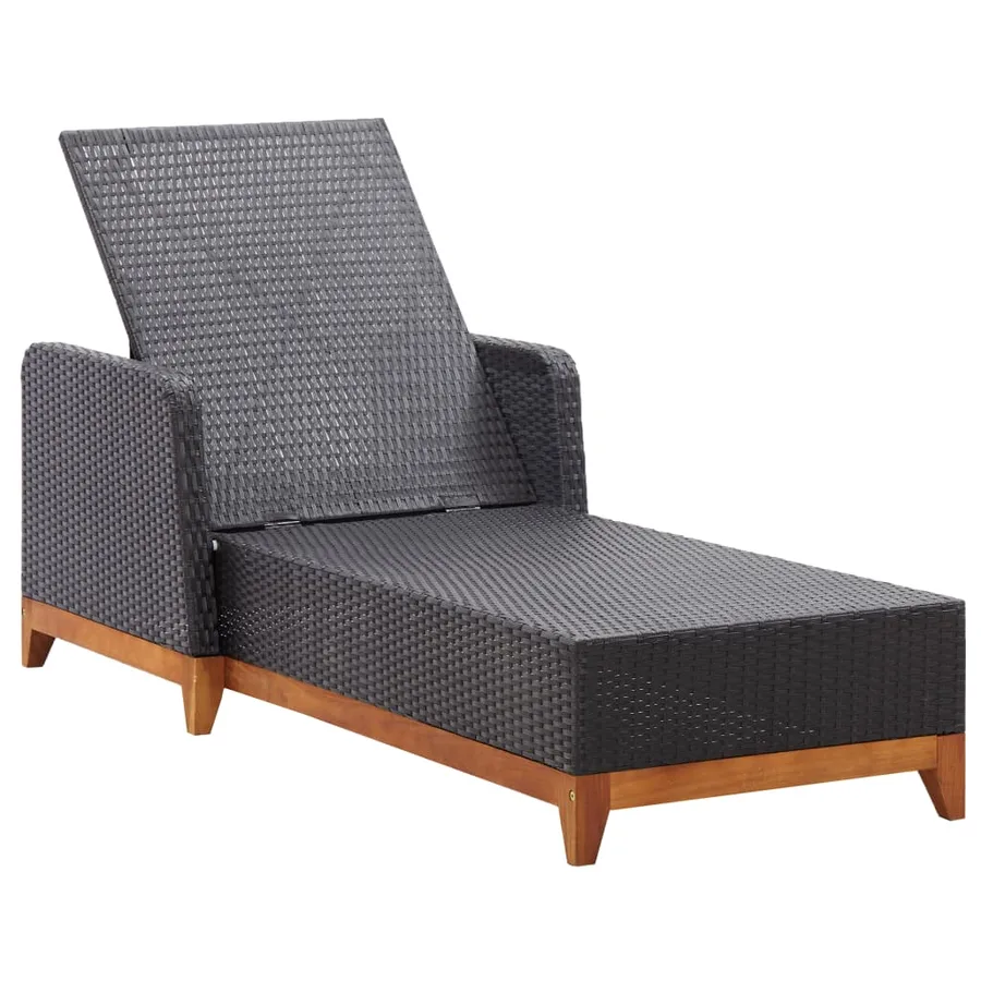 Chaise longue Résine tressée et bois d'acacia massif Noir - 33