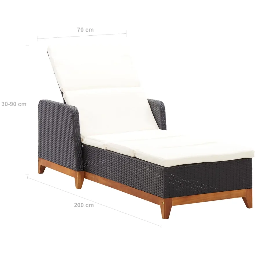 Chaise longue Résine tressée et bois d'acacia massif Noir - 36