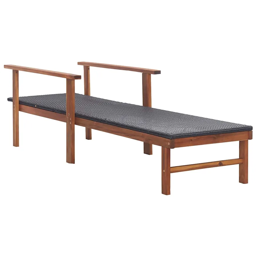 Chaise longue Résine tressée et bois d'acacia massif Noir - 4