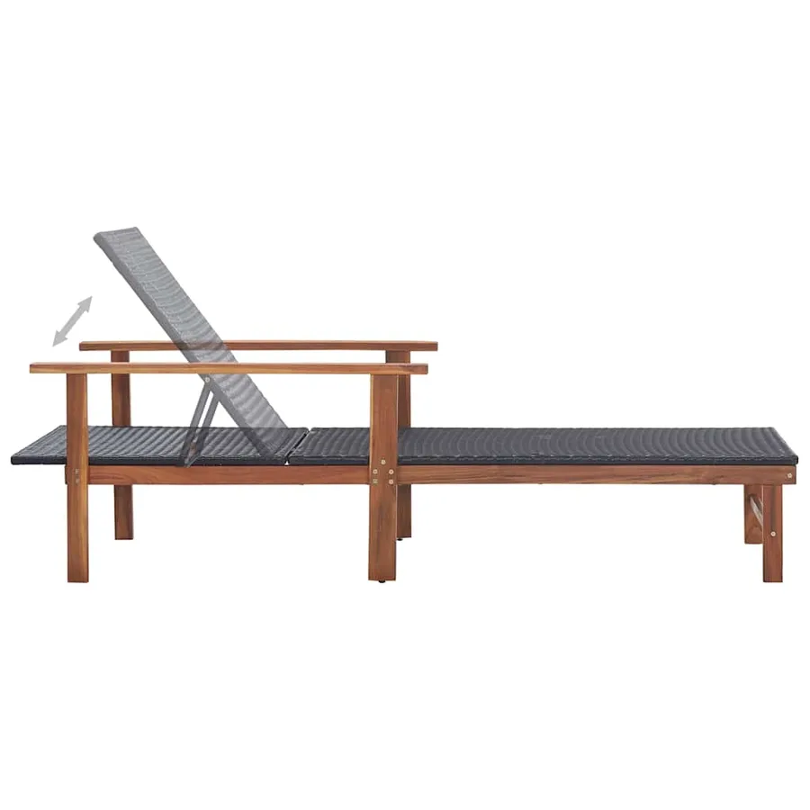 Chaise longue Résine tressée et bois d'acacia massif Noir - 5