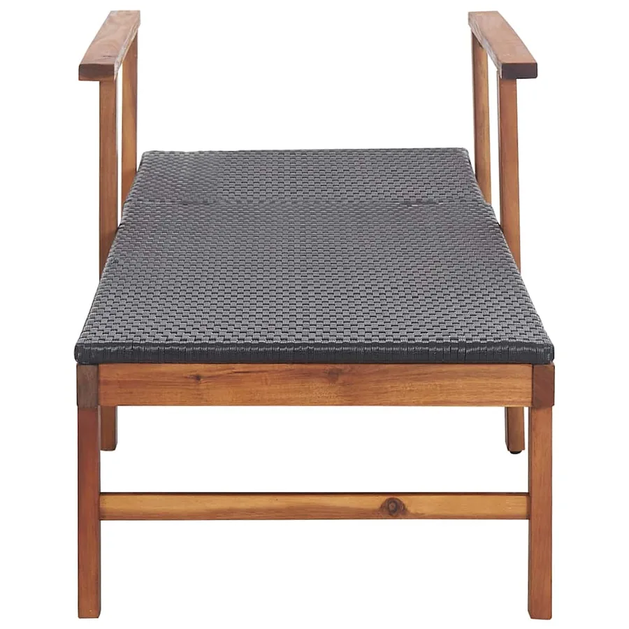 Chaise longue Résine tressée et bois d'acacia massif Noir - 6