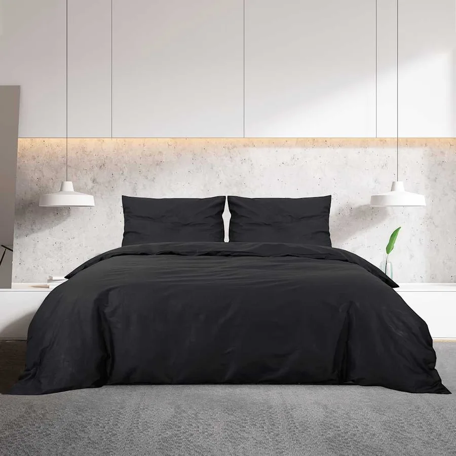 Ensemble de housse de couette Noir 200x200 cm Coton - 3