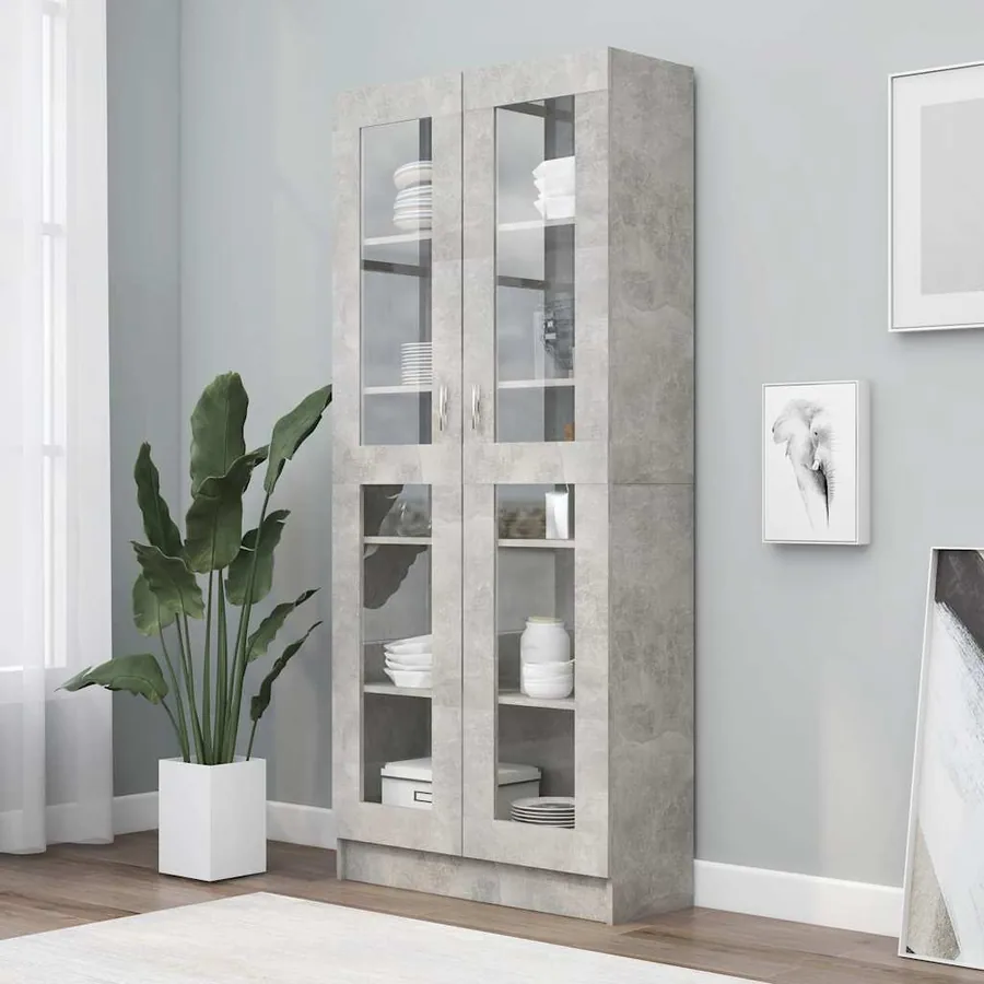 Armoire à vitrine Gris béton 82,5x30,5x185 cm Bois ingénierie