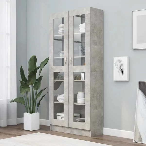 Armoire à vitrine Gris béton 82,5x30,5x185 cm Bois ingénierie