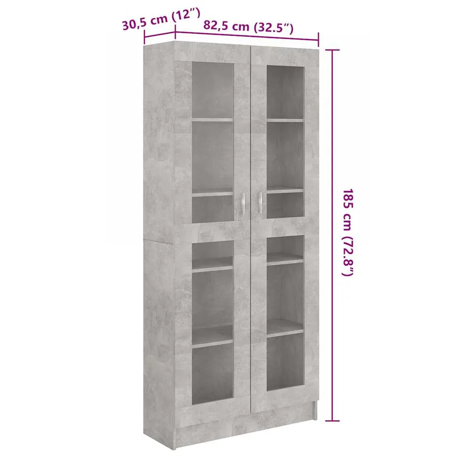 Armoire à vitrine Gris béton 82,5x30,5x185 cm Bois ingénierie - 8