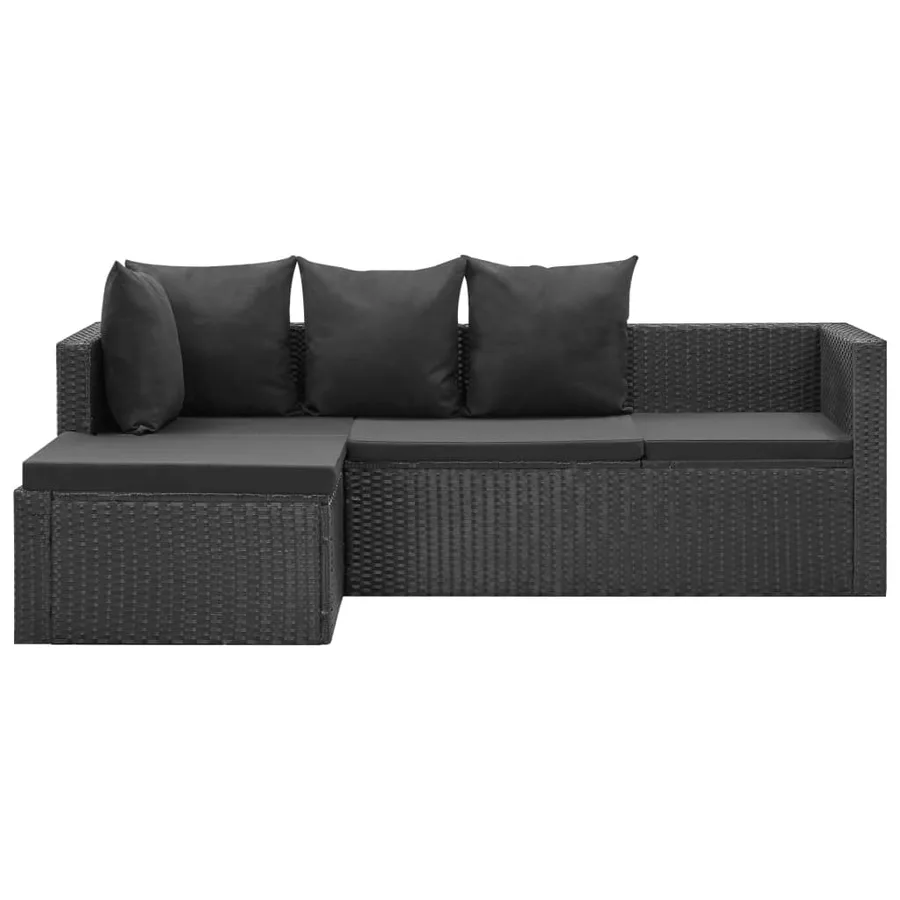Salon de jardin 4 pcs Noir avec coussins Résine tressée - 3