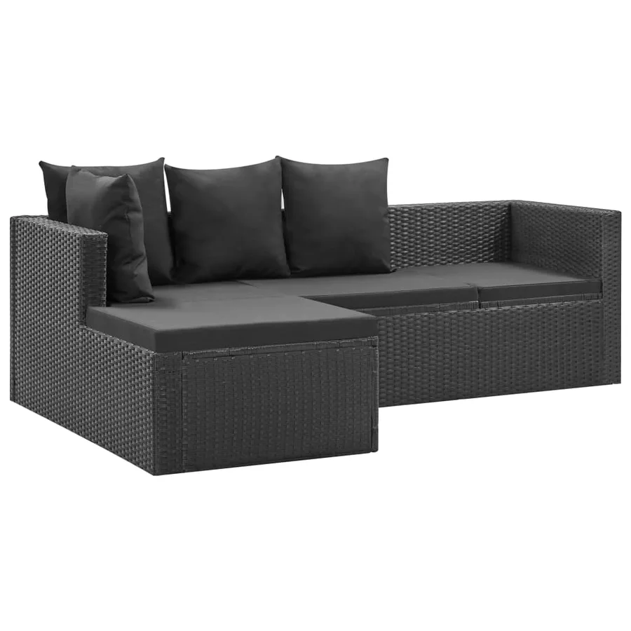 Salon de jardin 4 pcs Noir avec coussins Résine tressée - 4
